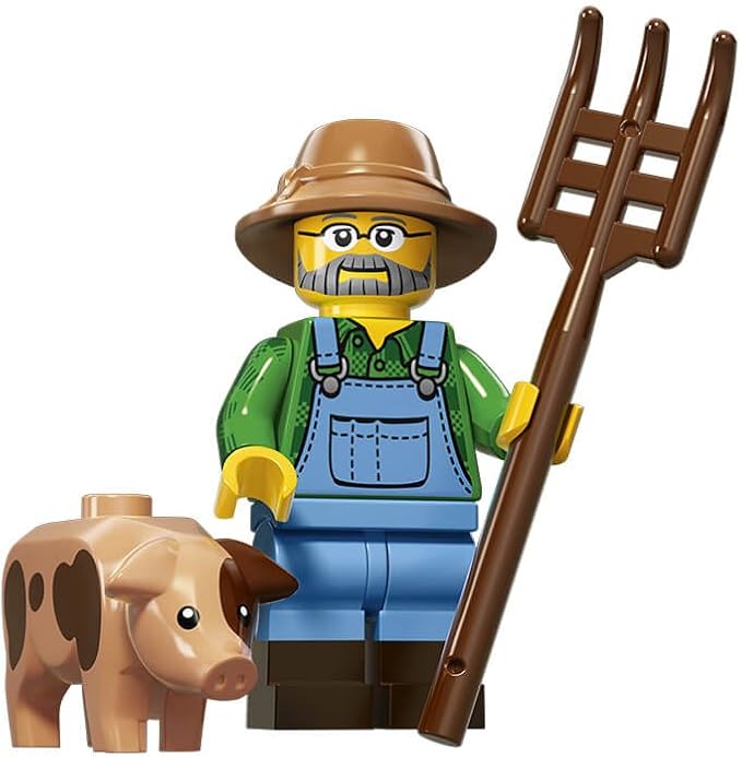 Image of a Lego Farmer with pig